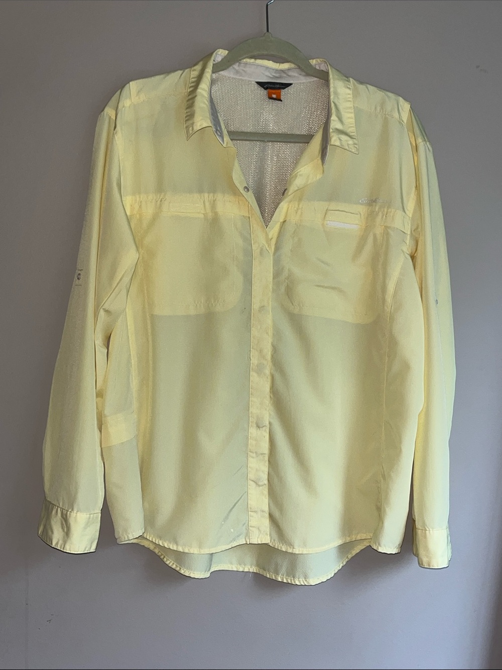 Eddie Bauer lightweight performance yellow venter hiking outdoor shirt large